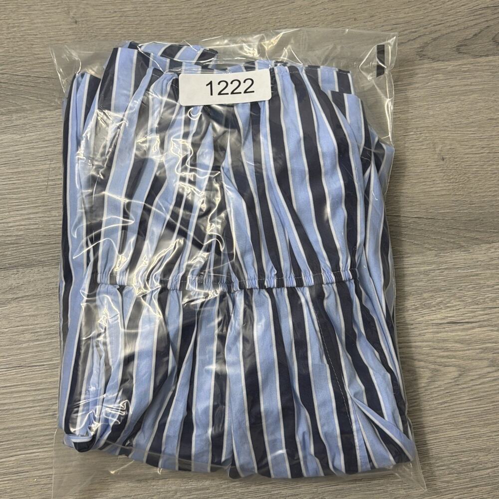 Anthropologie By Maeve Cotton Barrel Midi Dress Blue Stripe Size Medium - Picture 7 of 7